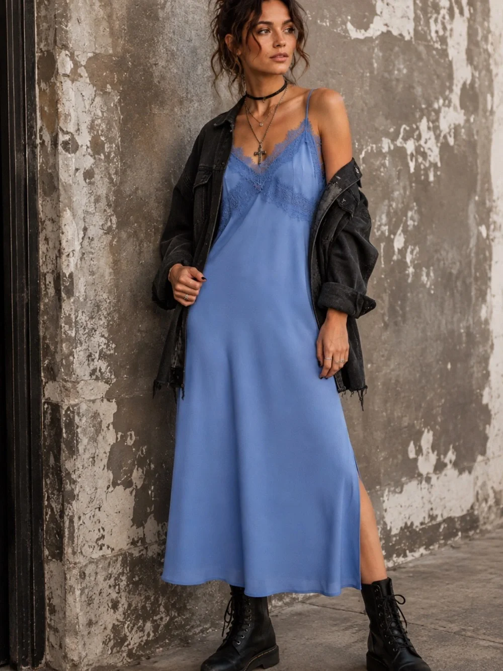 LOFT Lace Trim Midi Slip Dress Precious Sapphire Blue NWT - Picture 1 of 9